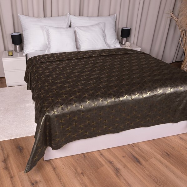 Biante Sametový přehoz na postel Isabela IBL-012 Rose Gold trojúhelníky na hnědém 140x200 cm