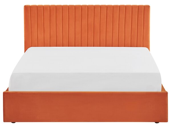 Postel s úložným prostorem Umělý samet VION 160 x 200 cm Oranžová