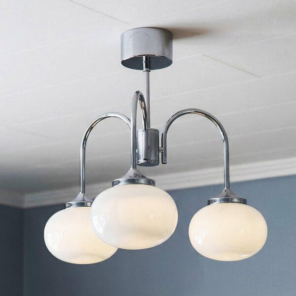 PR Home Lustr Elsy, bílý/chrom, 3ramenný, 48 cm, sklo, zástrčka, Bílá / opál, Chodba, kov, Skandinávský