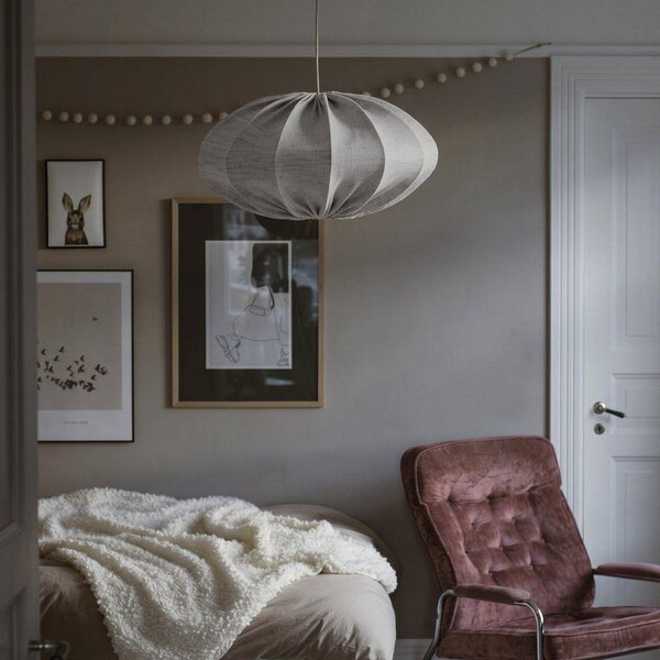 PR Home Závěsné světlo Rosa, šedé, Ø 60 cm, textil, E27, zástrčka, Hliník / šedá / zinek, Ložnice, Textil / tkanina / hedvábí, Skandinávský