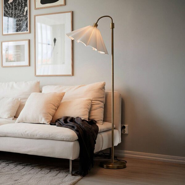 PR Home Stojací lampa Amy, zlatá/bílá, 1žárovková, výška 150 cm, E27, Mosaz / zlato, Obývací pokoj / jídelna, kov, Skandinávský