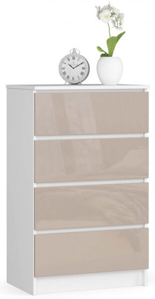 Komoda K60 4SZ bílá/cappuccino lesk