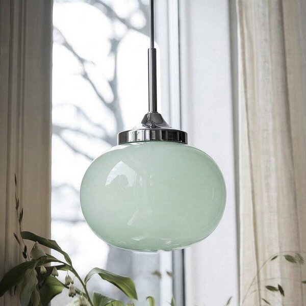 PR Home Závěsné světlo Elsy, světle zelené/chrom, Ø 18 cm, sklo, zástrčka, Zelená, Obývací pokoj / jídelna, kov, Skandinávský