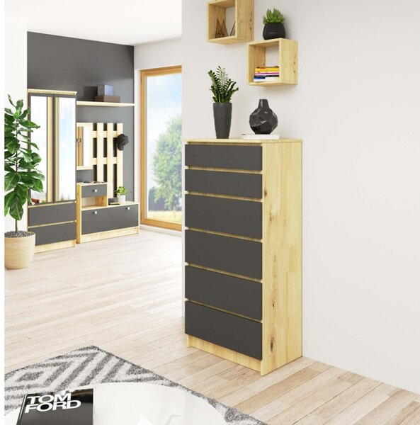 Komoda K60 6SZ artisan oak/šedý grafit