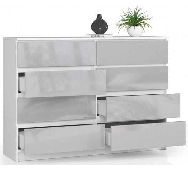 Komoda K140 8SZ bílá/metalik lesk