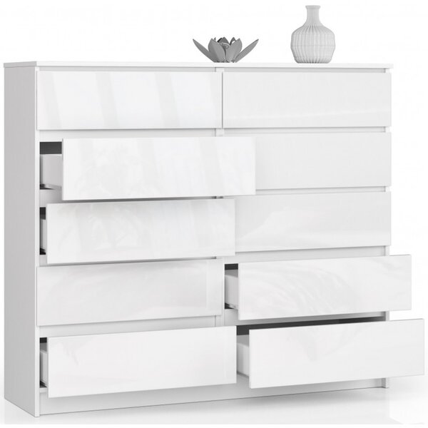 Komoda K140 10SZ bílá lesk