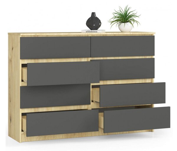Komoda K140 8SZ artisan oak/šedý grafit