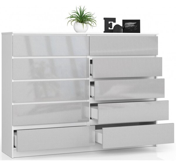 Komoda K160 10SZ bílá/metalic lesk