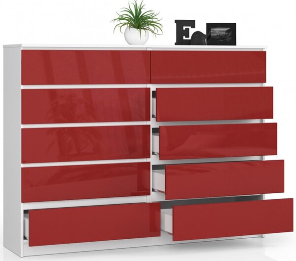 Komoda K160 10SZ bílá/červená lesk