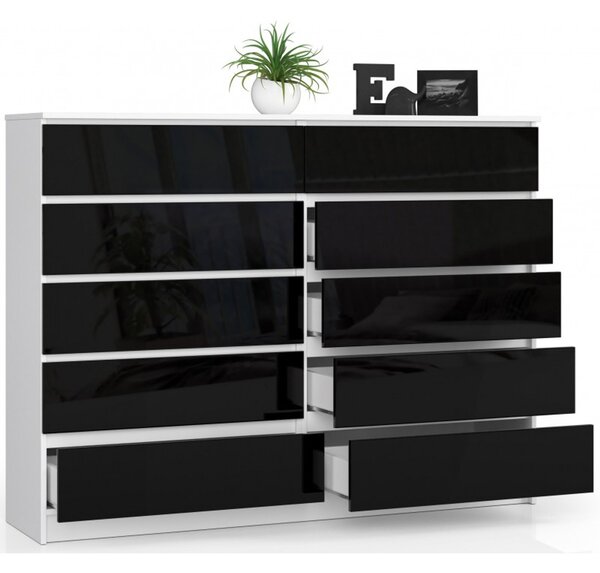 Komoda K160 10SZ bílá/černá lesk