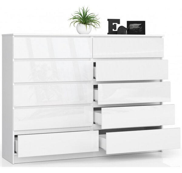 Komoda K160 10SZ bílá lesk