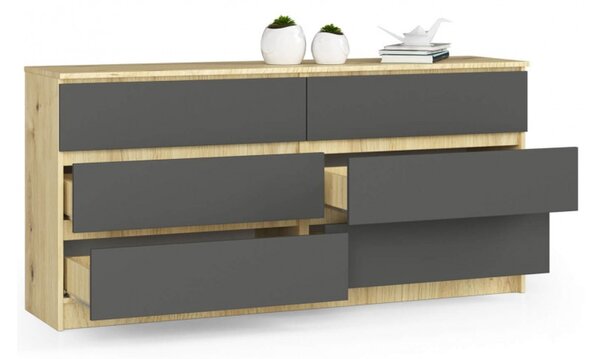 Komoda K160 6SZ artisan oak/šedý grafit