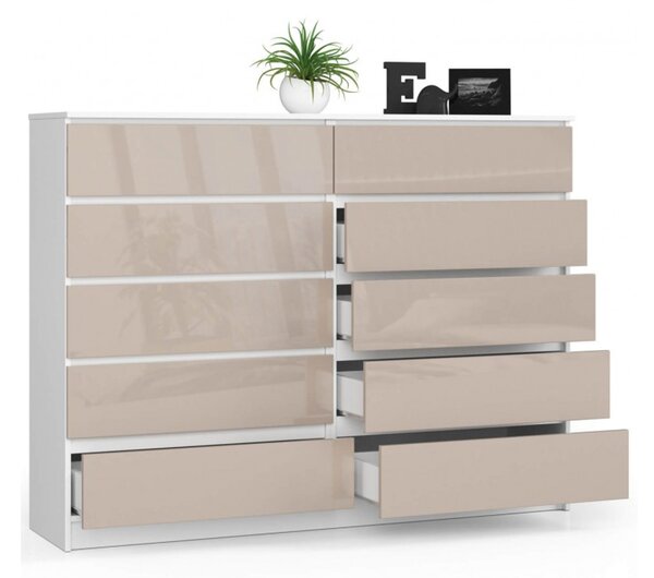 Komoda K160 10SZ bílá/cappuccino lesk
