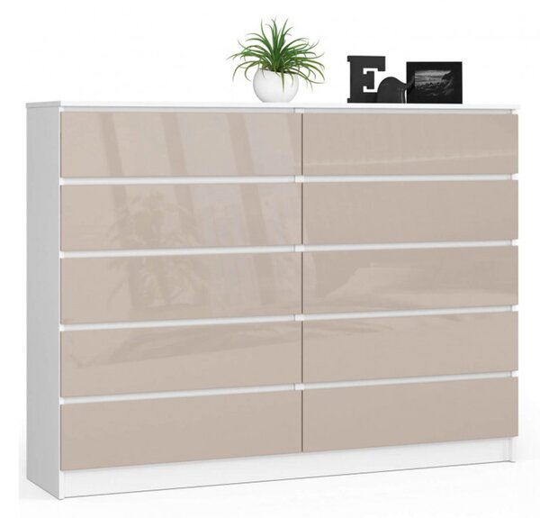Komoda K160 10SZ bílá/cappuccino lesk