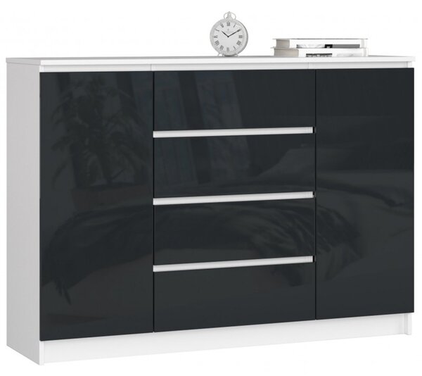 Komoda K140 2D4SZ bílá/grafit lesk