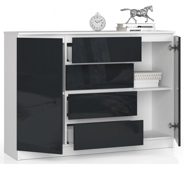 Komoda K140 2D4SZ bílá/grafit lesk