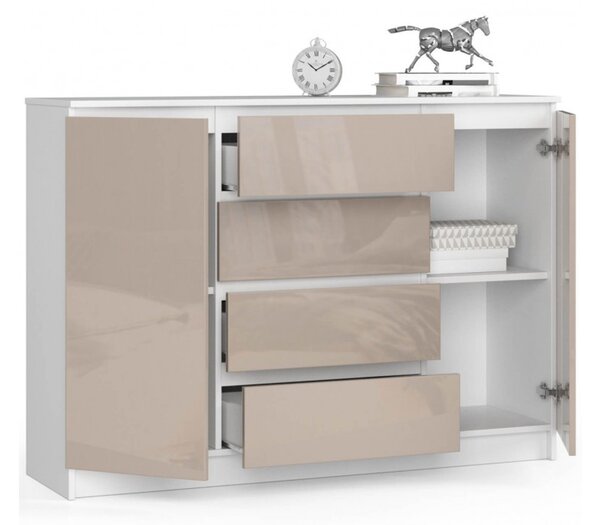 Komoda K140 2D4SZ bílá/cappuccino lesk