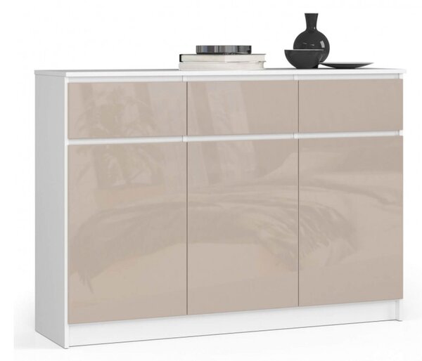 Komoda K140 3D3SZ bílá/cappuccino lesk