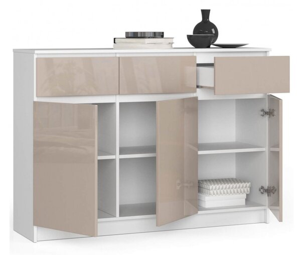 Komoda K140 3D3SZ bílá/cappuccino lesk