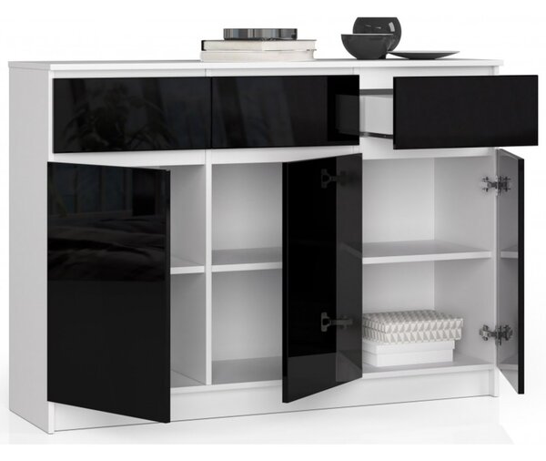Komoda K140 3D3SZ bílá/černá lesk