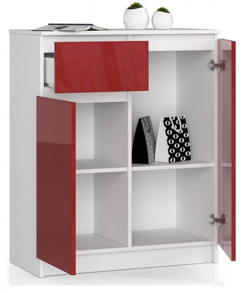 Komoda K80 2D1SZ bílá/červená lesk