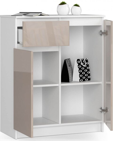 Komoda K80 2D1SZ bílá/cappuccino lesk