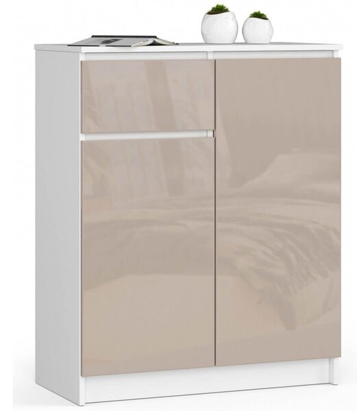 Komoda K80 2D1SZ bílá/cappuccino lesk