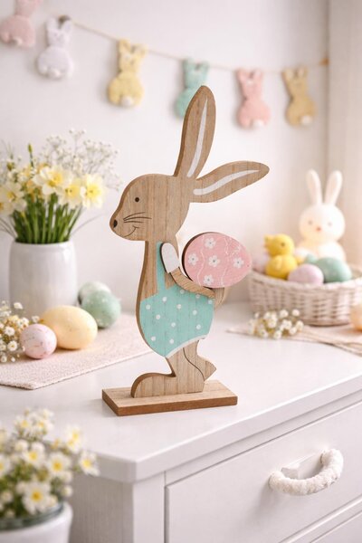 Zajíček dřevěný s vajíčkem 25cm 4000072