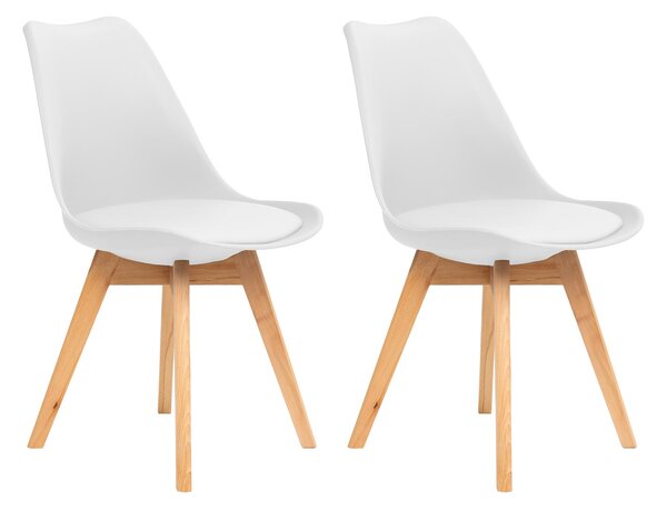 FURNIFY® Sada 2 jídelních židlí BJÖRN | Skandinávské židle s polyuretanovými polštáři a nohami z bukového dřeva | Bílá