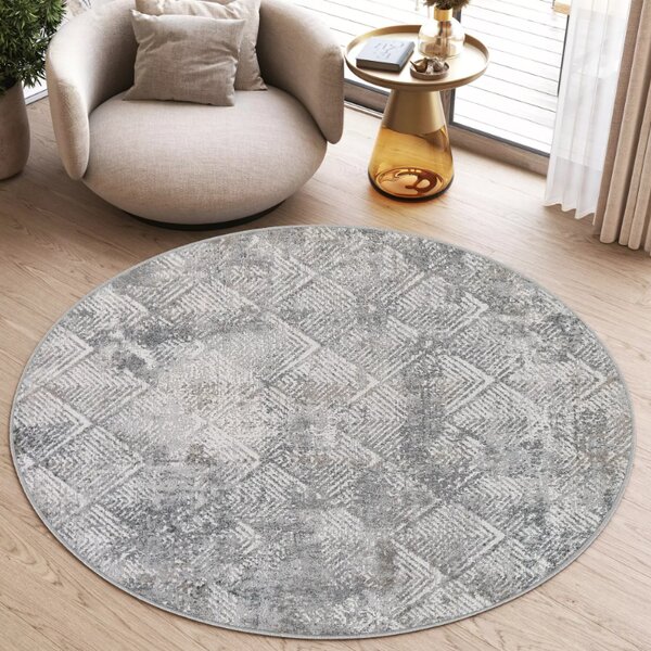 Makro Abra Kulatý koberec VALLEY D166A Moderní Geometrický světle šedý krémový Rozměr: průměr 80 cm
