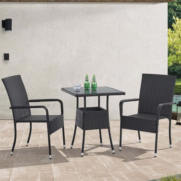 Juskys Ratanový čtvercový stůl Yoro 60 cm - černý