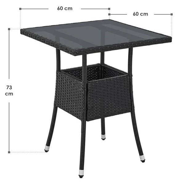 Juskys Ratanový čtvercový stůl Yoro 60 cm - černý