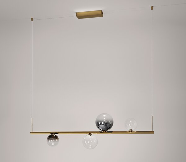 Lodes Random Stick medium, závěsné svítidlo 10W LED 2700K, černá/zlatá+bronzová+čirá, délka 120cm