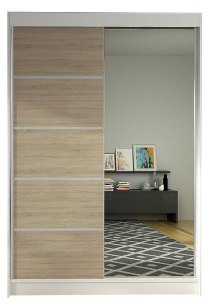 Šatní skříň LINO III šířka 120 cm - bílá/dub sonoma