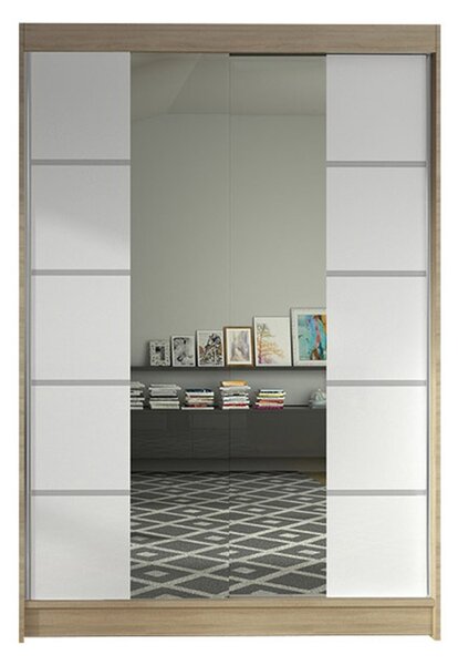 Šatní skříň LINO V šířka 120 cm - dub sonoma/bílá