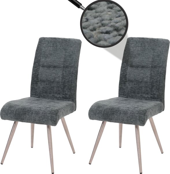 Sada 2 jídelních židlí HWC-G55, kuchyňská židle křeslo, broušená nerezová ocel tkanina/textil žinylka Oeko-Tex modrozelená