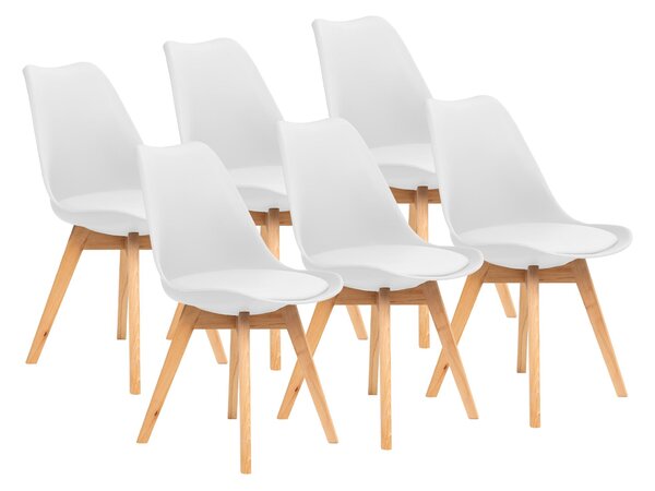FURNIFY® sada 6 jídelních židlí BJÖRN | Skandinávské židle s polyuretanovými polštáři a nohami z bukového dřeva | Bílá