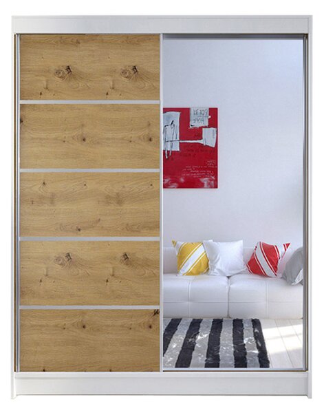 Šatní skříň CAMINO III šířka 150 cm - bílá/dub artisan