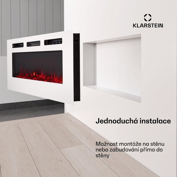 Klarstein Elektrický krb, elektrické ohřívače do obýváku a interiéru, elektrický krb s LED plameny, krb na dálkové ovládání, ventilátorový ohřívač s časovačem, nastavitelný termostat, ohřívač 1800 W