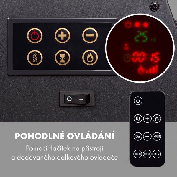 Klarstein Elektrický krb, elektrický krb do obývacího pokoje a interiéru, elektrický krb s LED plameny, ventilátorový ohřívač s časovačem, nastavitelný termostat, ohřívač 2000 W
