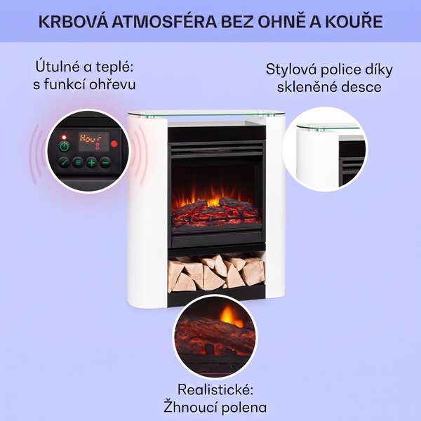 Klarstein Elektrický krb, elektrické ohřívače do obývacího pokoje a interiéru, elektrický krb s LED plameny, úsporný elektrický ohřívač, ventilátorový ohřívač s časovačem, nastavitelný termostat, ohřívač 1800 W