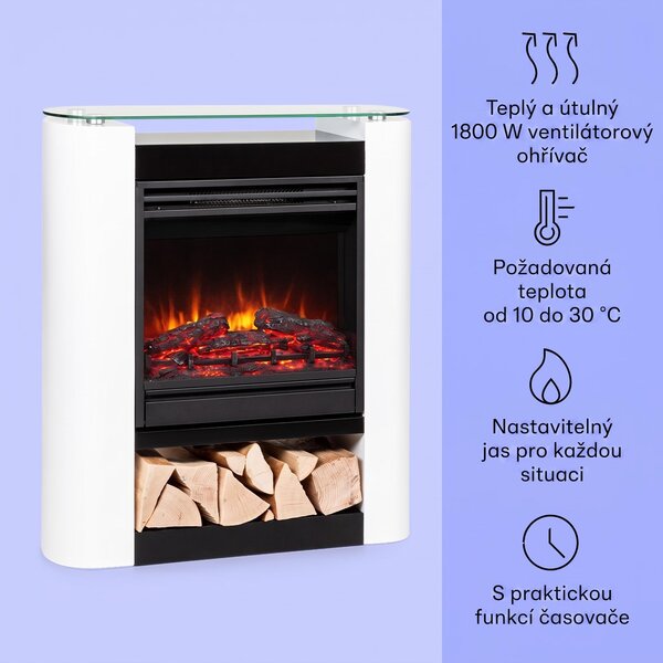 Klarstein Elektrický krb, elektrické ohřívače do obývacího pokoje a interiéru, elektrický krb s LED plameny, úsporný elektrický ohřívač, ventilátorový ohřívač s časovačem, nastavitelný termostat, ohřívač 1800 W