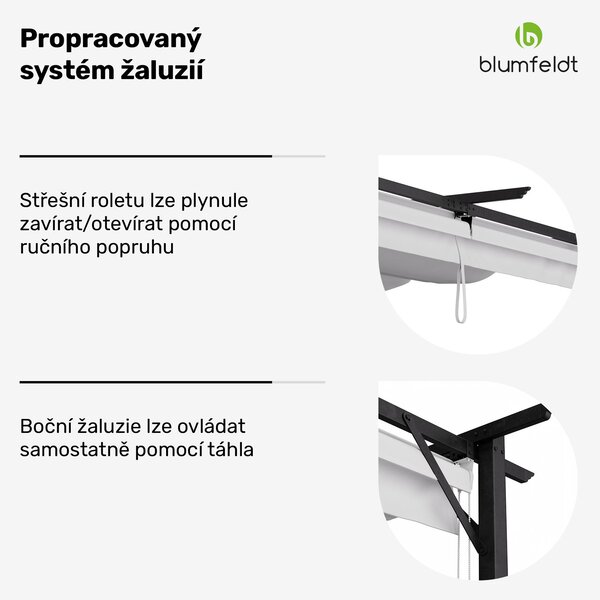Blumfeldt Blumfeldt Pantheon Robust, pergola, 3 x 4 m, s bočními roletami, práškově lakovaná ocel odolná vůči povětrnostním vlivům