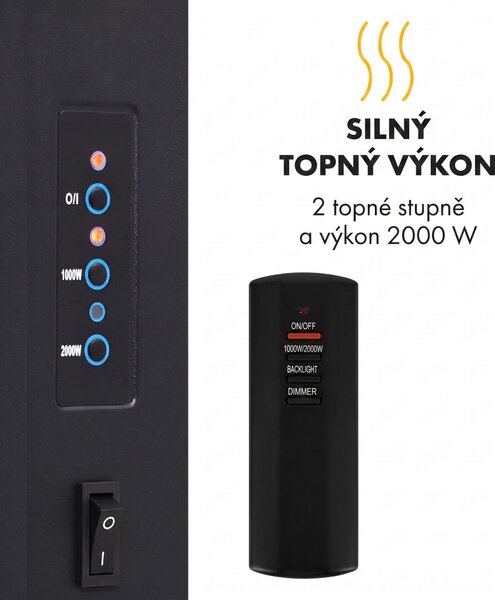 Klarstein Elektrický krb, elektrický ohřívač do obývacího pokoje a interiéru, elektrický krb s LED plameny, energeticky úsporný elektrický krb, ventilátorové topení s časovačem, nastavitelný termostat, topení 2000 W