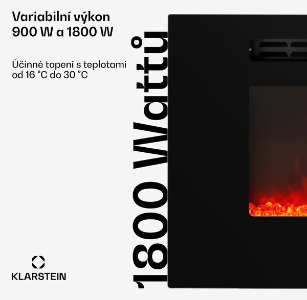 Klarstein Elektrický krb, elektrické ohřívače do obýváku a interiéru, elektrický krb s LED plameny, krb na dálkové ovládání, ventilátorový ohřívač s časovačem, nastavitelný termostat, ohřívač 1800 W