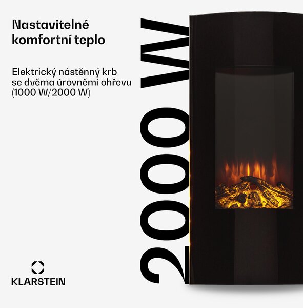 Klarstein Elektrický krb, elektrický krb do obývacího pokoje a interiéru, elektrický krb s LED plameny, ventilátorový ohřívač s časovačem, nastavitelný termostat, ohřívač 2000 W