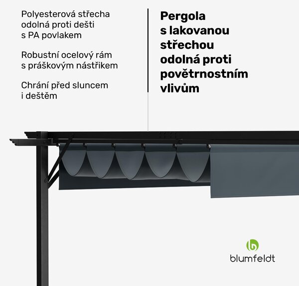 Blumfeldt Pergola 3x3 m - polyesterová střecha odolná vůči povětrnostním vlivům, ocelový rám s práškovým nástřikem, celoroční použití, snadná montáž, moderní design na zahradu a terasu
