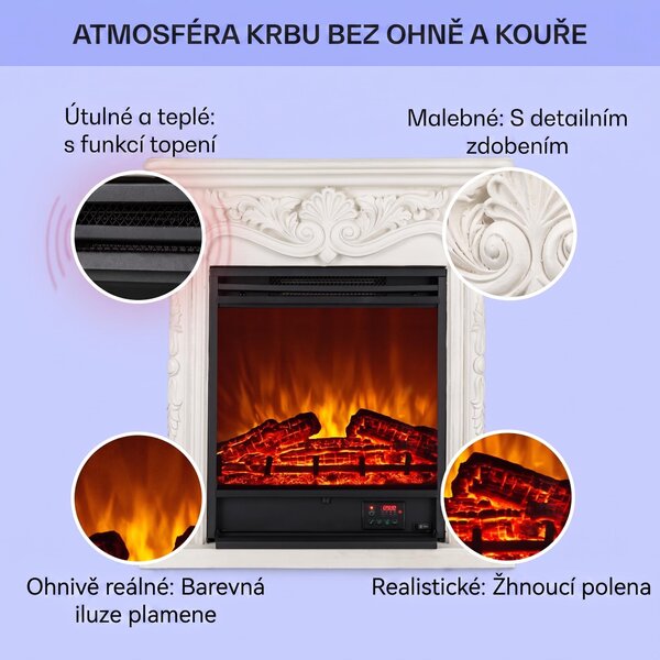 Klarstein Dekorativní krb s LED plameny, elektrický krb s ohřívačem, 1800W elektrický krb, úsporný elektrický krb, nástěnný krb s dálkovým ovládáním a časovačem, elektrické krby s MDF krytem