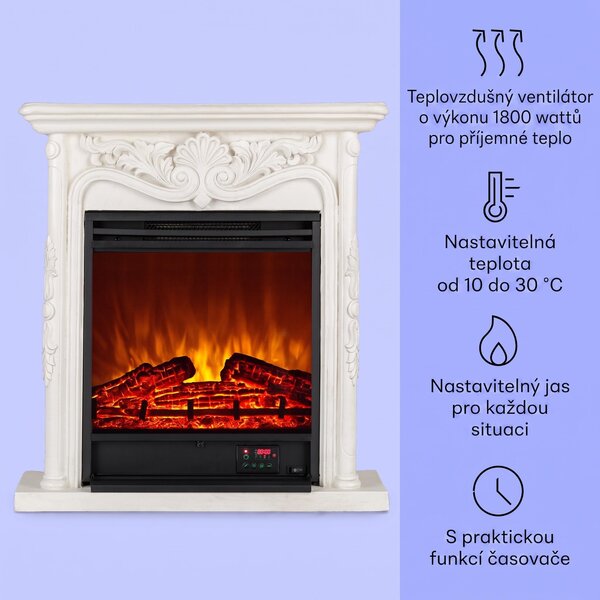 Klarstein Dekorativní krb s LED plameny, elektrický krb s ohřívačem, 1800W elektrický krb, úsporný elektrický krb, nástěnný krb s dálkovým ovládáním a časovačem, elektrické krby s MDF krytem