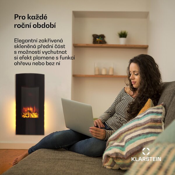 Klarstein Elektrický krb, elektrický krb do obývacího pokoje a interiéru, elektrický krb s LED plameny, ventilátorový ohřívač s časovačem, nastavitelný termostat, ohřívač 2000 W